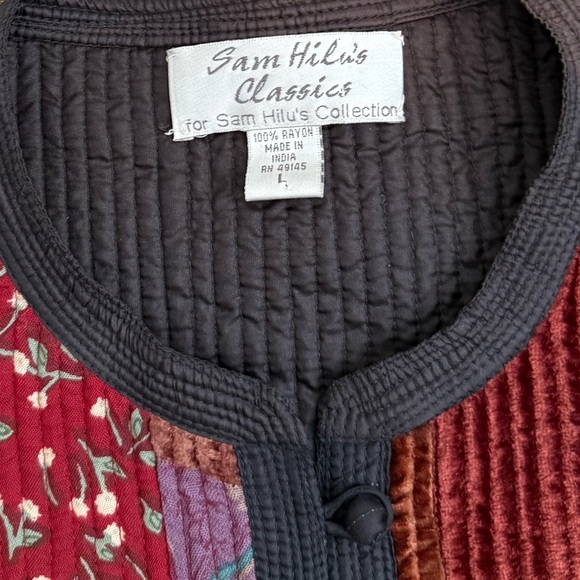 Vintage Sam Hilu’s Patchwork Quilted Jacket Coat Floral Velvet Boho L Large - Picture 6 of 6